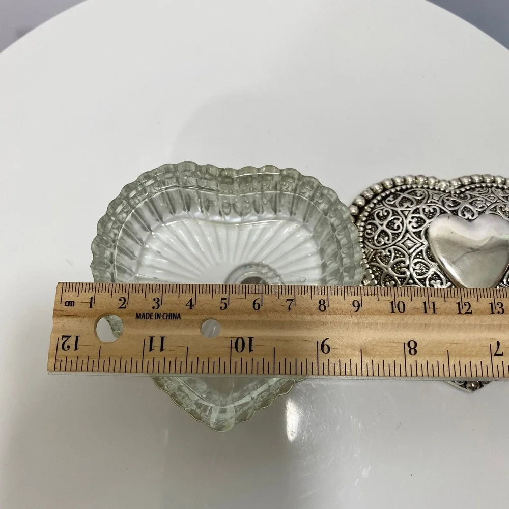 International Silver Co Heart Jewelry Box Ring Holder Set Silverplated Victorian